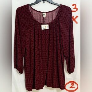 Anne Klein Red 3/4 Sleeve Relaxed Blouse